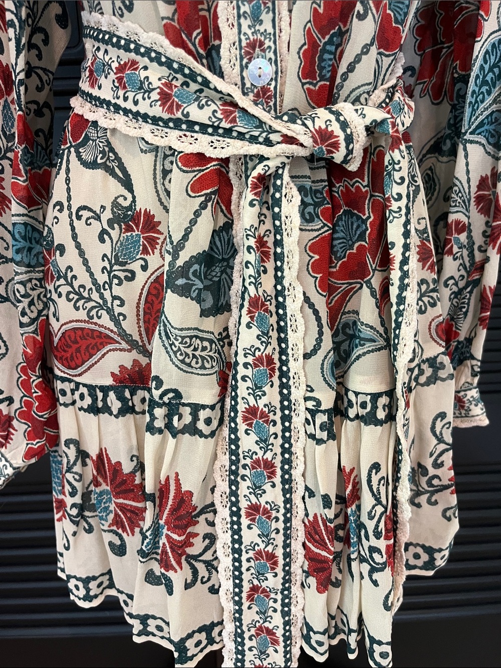 FARM Rio Cream Shirt Dress with Red & Teal Floral Print - Picture 4 of 7